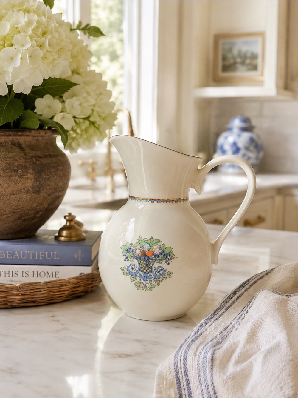 Vintage Lenox Autumn Raised Enamel Jug Pitcher 40oz